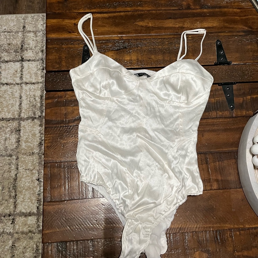 Zara Ivory Satin Bodysuit